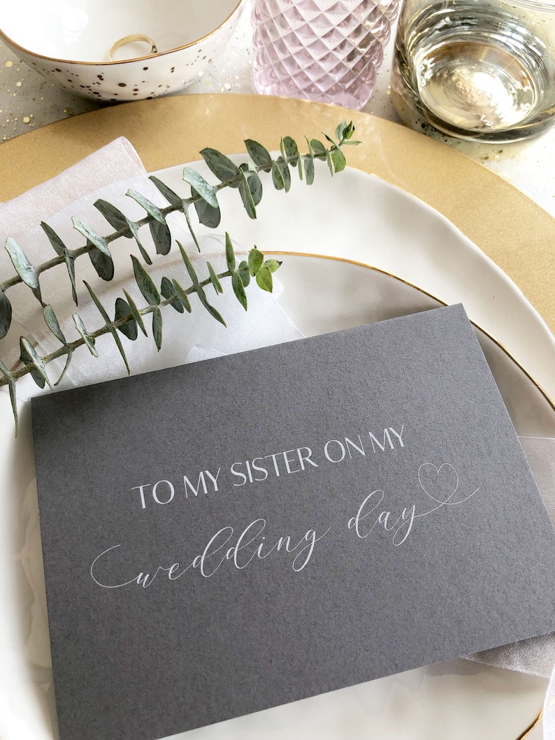 Elegant Sister Gift Simple Wedding To My Sister on My Wedding Day Card Wedding Cards Bridesmaid Gifts Bridal Party Gift Heart Card