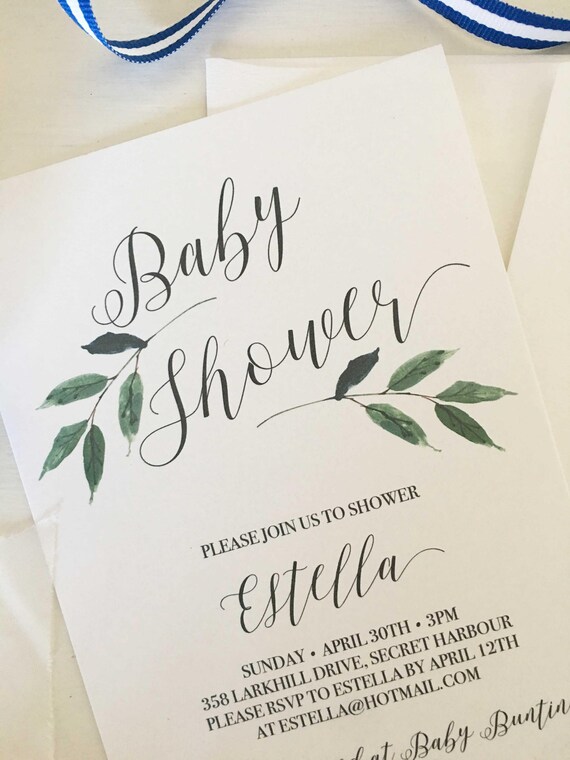 Baby Shower Invitation Greenery Invitation Unisex Baby Shower