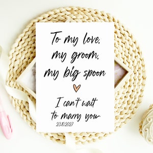 Linda tarjeta de boda para mi novio, mi amor, mi novio, mi cuchara grande, esposo en el día de la boda, regalo para el futuro novio, para el novio de la novia, futura esposa
