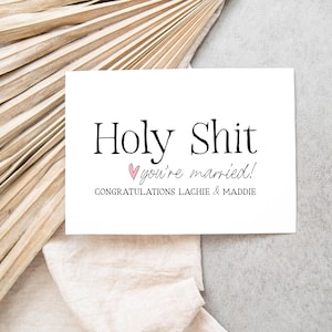 Congratulations Just Married Wedding Day Card for the Bride and Groom Gift, Personalised Card for Getting Married, Mr and Mrs Cute Holy Shit