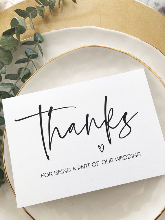 Minimalist Thank You For Being A Part Of Our Wedding Card Etsy