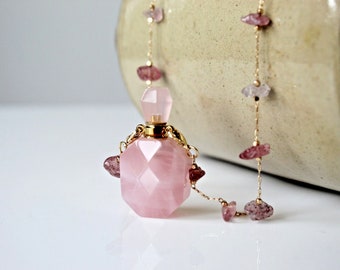 Rose Quartz Crystal Urn Necklace • Keepsake Ash Holder (90cm Chain)