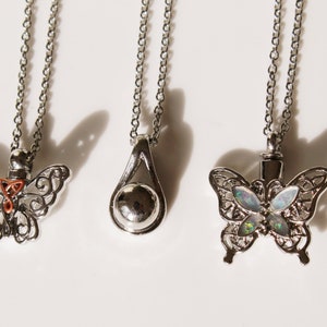 Ashes Urn Butterfly Necklace • Pet Urn Necklace • Necklace For Human Ashes • Cremation Jewelry • Memorial Gift • Keepsake Teardrop Necklace