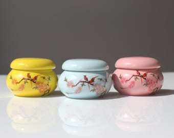 Small Ceramic Urn: Ashes Memorial Pottery Jar, Bird & Blossom Design