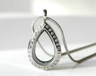 Colar de urna em forma de lágrima com strass: joia de lembrança para cremação