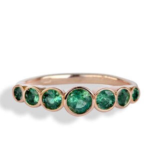 18K Rose gold ring with 7 EMERALDS, Seven Emeralds ENGAGEMENT Ring, PROMISE ring for her, Gift for Anniversary, Gift for her