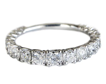 18K White gold Half ETERNITY White DIAMOND ring, Diamond ENGAGEMENT ring, Diamond Half Eternity wedding band, Promise ring for her