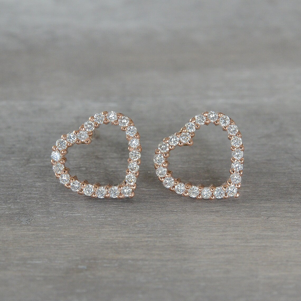 Heart Shape Earrings 18k Rose Gold Diamond Earring Small | Etsy