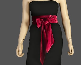 Roter Samt Plus Size Sash, Schärpe, Hochzeitskleid Schärpe, Cocktailkleid Schärpe, Brautjungfer Schärpe, Rot, COLOUR OPTION