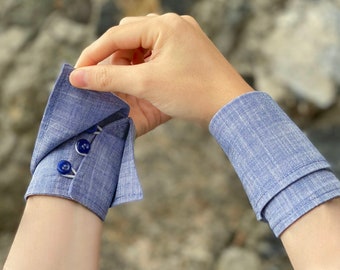 Denim Color Formal Faux Cuff, Denim Color Sleeve Extender, Wrist Cuff Set of 2, Denim Color