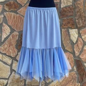 Blue Shaded CustomizableTulle Skirt Extender Slip with Square Fringes, Dress Extender Slip, Costume Accessories image 1