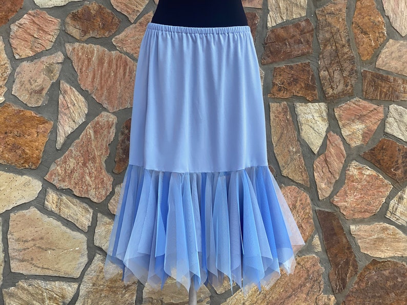 Blue Shaded CustomizableTulle Skirt Extender Slip with Square Fringes, Dress Extender Slip, Costume Accessories image 1