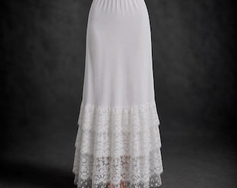 Off White Ruffle Ruffle Skirt Extender, Lace Underskirt, Layered Petticoat, Cotton Slip Skirt