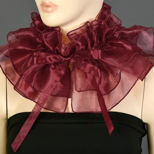 Burgundy Maroon Detachable Organza Collar, Collar Necklace, Fake Collar, Big Collar, High Neck Elizabethan Neckline Ruffled Collar