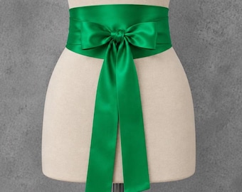 Kelly Green Satin Obi Belt, Sash Corset,  Plus Size Available
