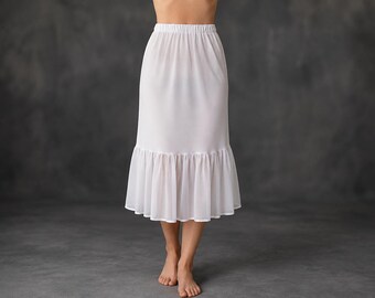 Sottoveste allungabile in chiffon bianco, sottogonna midi a strati, mezza sottoveste, abbigliamento modesto, fatto a mano
