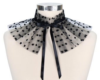 Polka Dot Tulle frill Collar, Detachable Collar, Collar Necklace, Fake Collar, Big Collar, Black