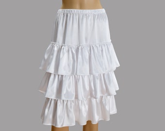 White Cotton Tiered Modest Non Sheer Skirt Extender, Gathered Dress Extender Slip - WITH LENGTH OPTION