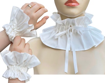 White Ruffle Detachable Collar & Lace Cuff Bracelet, Lace Wrist Cuff, Ruffled Lace Cuff Bracelet, Gothic Cuffs, Lolita Cuffs, COLOR OPTION