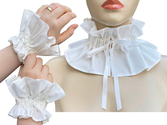 White Ruffle Detachable Collar & Lace Cuff Bracelet, Lace Wrist  