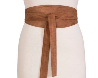 Tan, Light Brown Obi Belt Faux Suede Fabric, Sash Corset, Wide Wrap Belt, Faux Suede fabric