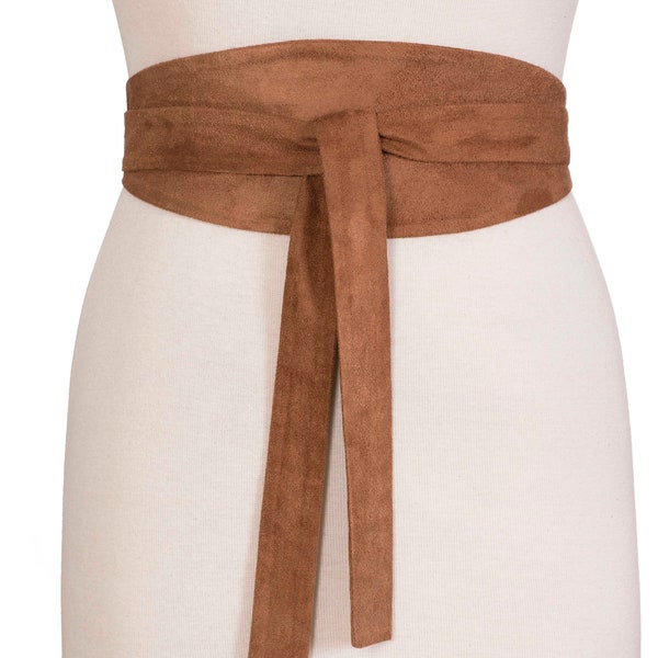 Tan, Light Brown Obi Belt Faux Suede Fabric, Sash Corset, Wide Wrap Belt , Faux Suede fabric