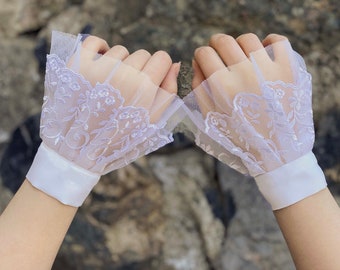 White Lace Sleeve Extender, Wrist Cuff Set of 2, Ruffle Cuffs, Two Layer Elegant Cuffs