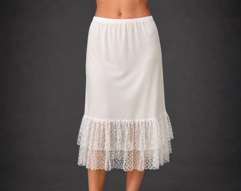 White Ruffle Ruffle Skirt Extender, Lace Underskirt, Layered Petticoat, Cotton Slip Skirt