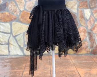 Mini Black Lace Steampunk Gothic Skirt, Lace Petticoat Underskirt Slip Pretty Delicate Skirt Extender - WITH LENGTH OPTION