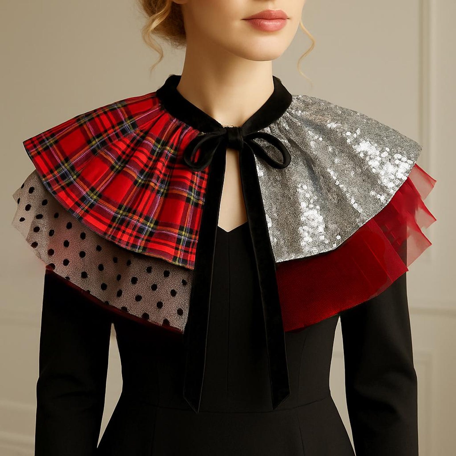Silver Sequin Ruffle Collar – Pierrot Tulle Ruff – Renaissance ...
