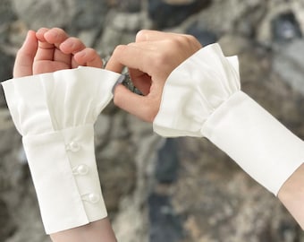 Ivory Ruffle Wrist Cuffs Pair – Removable Sleeve Extenders | Black/Navy/Wine/Red/White