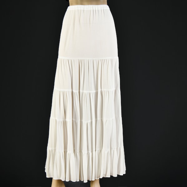 Off White Cotton Gauze Long Boho Maxi Gathered Skirt, Flamenco Skirt, Ruffle Skirt, Summer Maxi Skirt, Off White Skirt Extender Petticoat