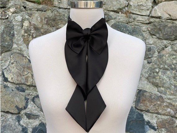 Black Bow Tie For Women, Bow Choker, Bow Neck Tie, Bow Necklace, Bow Tie Adjustable, Black Ascot Tie