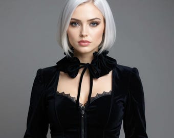 Black Velvet Collar, Neck Ruff, Victorian Style Choker Collar, Women&#39;s Velvet Neck Ruffle Frill - Color Option