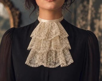 Colletto jabot in pizzo color champagne chiaro, collana con volant vittoriana, colletto romantico removibile