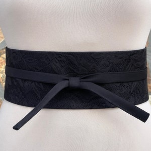 Black Lace Obi Belt, Sash Corset, Wide Wrap Belt