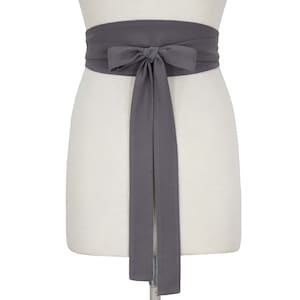 Faux Silk Obi Belt, Sash Corset, Wide Wrap Belt, Plus Size Available, Dark Gray