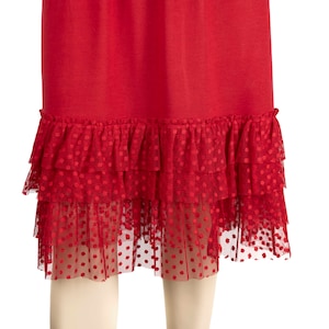 Polkat Dot Skirt Extender Slip, Underskirt, Dress Extender Slip, Lace Top Shirt Extender, Red WITH LENGTH OPTION image 2