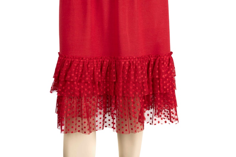 Polkat Dot Skirt Extender Slip, Underskirt, Dress Extender Slip, Lace Top Shirt Extender, Red WITH LENGTH OPTION image 2