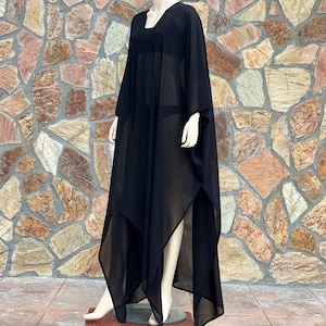 Asymmetric Unique Sheer Beach Swimming Cover Up,Kimono Kaftan Dress, Loose Sheer Kimono, Lightweight Summer Jacket, Black, Color Option