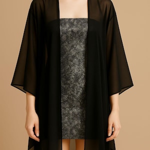 Asymmetric chiffon mesh cardigan, Sheer Beach Swimming Cover Up, Kimono Kaftan Dress,  Lightweight Summer Jacket, Black, Color Option