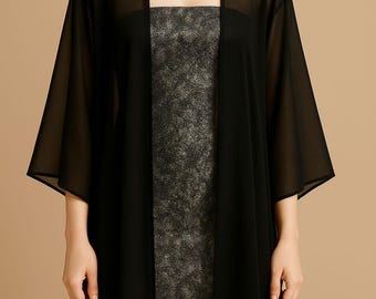 Asymmetric chiffon mesh cardigan, Sheer Beach Swimming Cover Up, Kimono Kaftan Dress,  Lightweight Summer Jacket, Black, Color Option