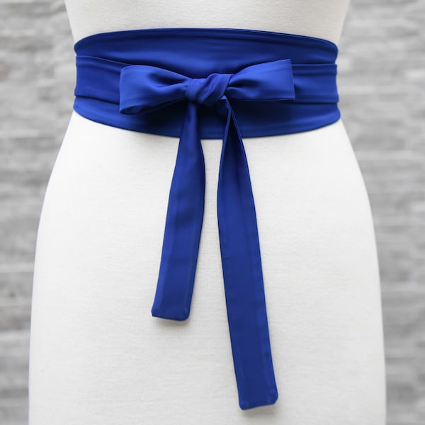 Royal Blue Obi Belt With Satin Fabric, Sash Corset, Wide Wrap Belt, Royal Blue