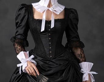 Victorian Pleated Jabot Collar and Cuffs Set, Detachable White Ruffle Collar, Renaissance Costume Accessories