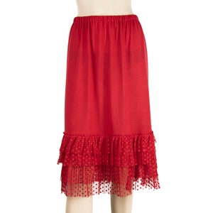 Polkat Dot Skirt Extender Slip, Underskirt, Dress Extender Slip, Lace Top Shirt Extender, Red WITH LENGTH OPTION image 1