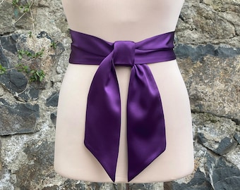 Ceinture en satin, large ceinture en satin, accessoires de mariage, ceinture de robe, violet rougeâtre - Option COULEUR ET LONGUEUR