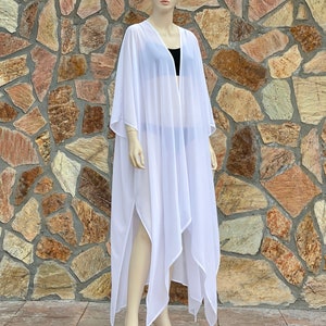 White Asymmetric  Sheer Kimono Kaftan Dress,  Loose Sheer Kimono, See Through Long Caftan, Cover Up