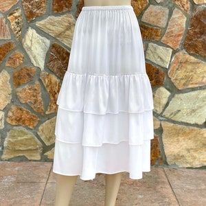 White Three Layer Ruffle Skirt Extender, Plus Size Long Tiered Underskirt, Gathered Dress Extender Slip, White  - WITH LENGTH OPTION