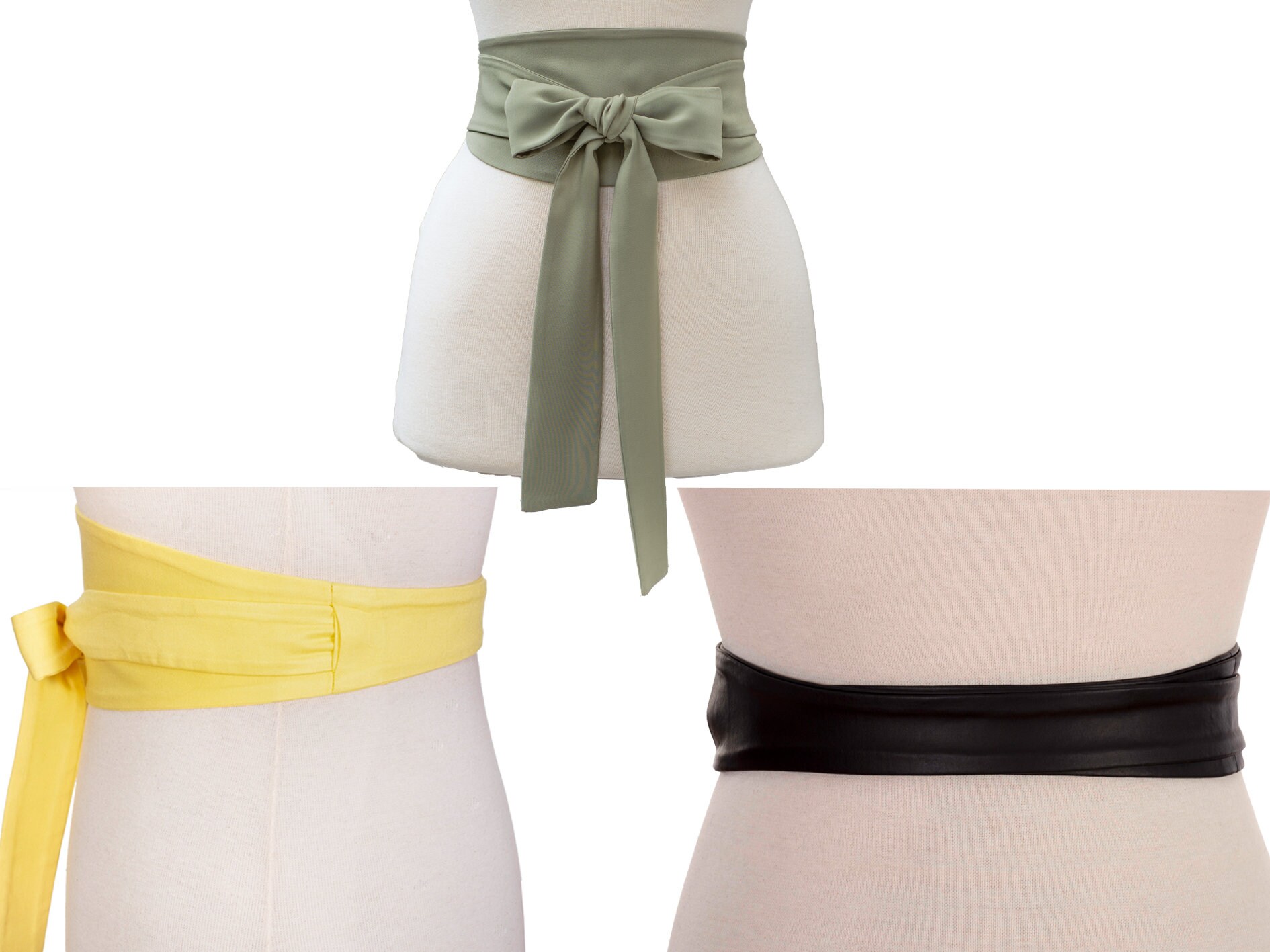 9486 Obi Belt For Women – Wide Waist In Faux Leather, Mica- Green Green Obi belt soft genuine leather wrap belt | Wide waist  main image 2