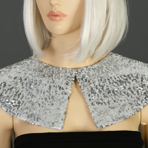 Big Chunky Pointed Shape Silver Collar Necklace With Sequins Detachable Accessories For Women Removable Peter Pan Collar Sequined Collar